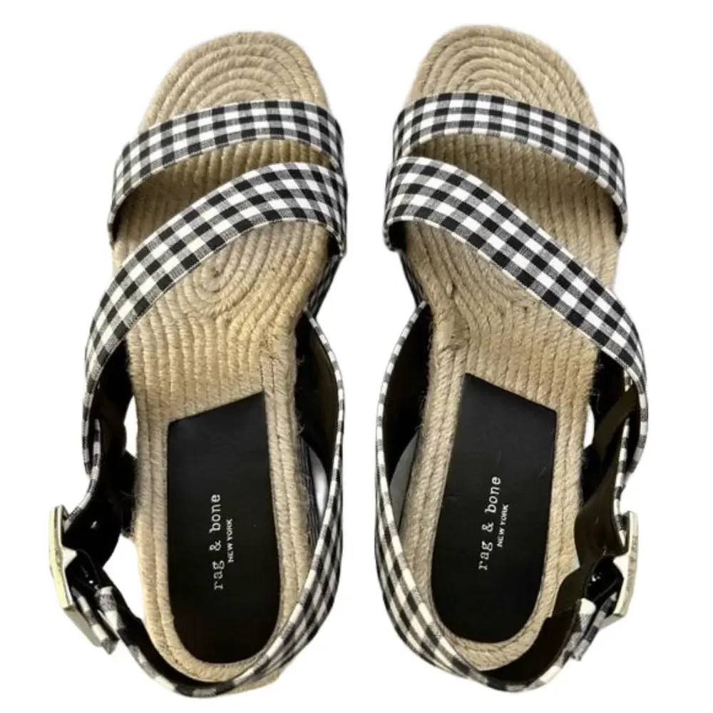 Rag & Bone Megan Size 9** Linen Platform Sandals Navy Gingham Slingback